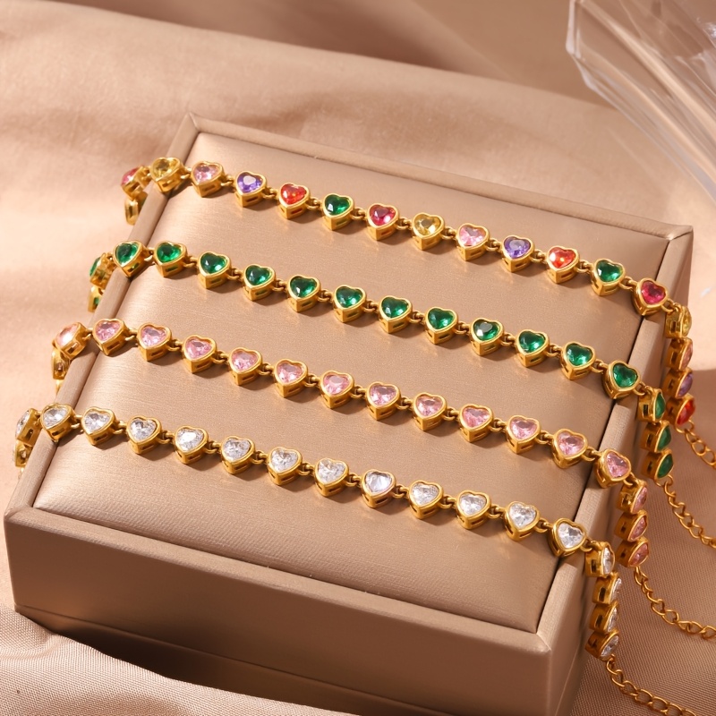 Stylish Heart Bracelet with Zirconium Stone, Stainless Steel